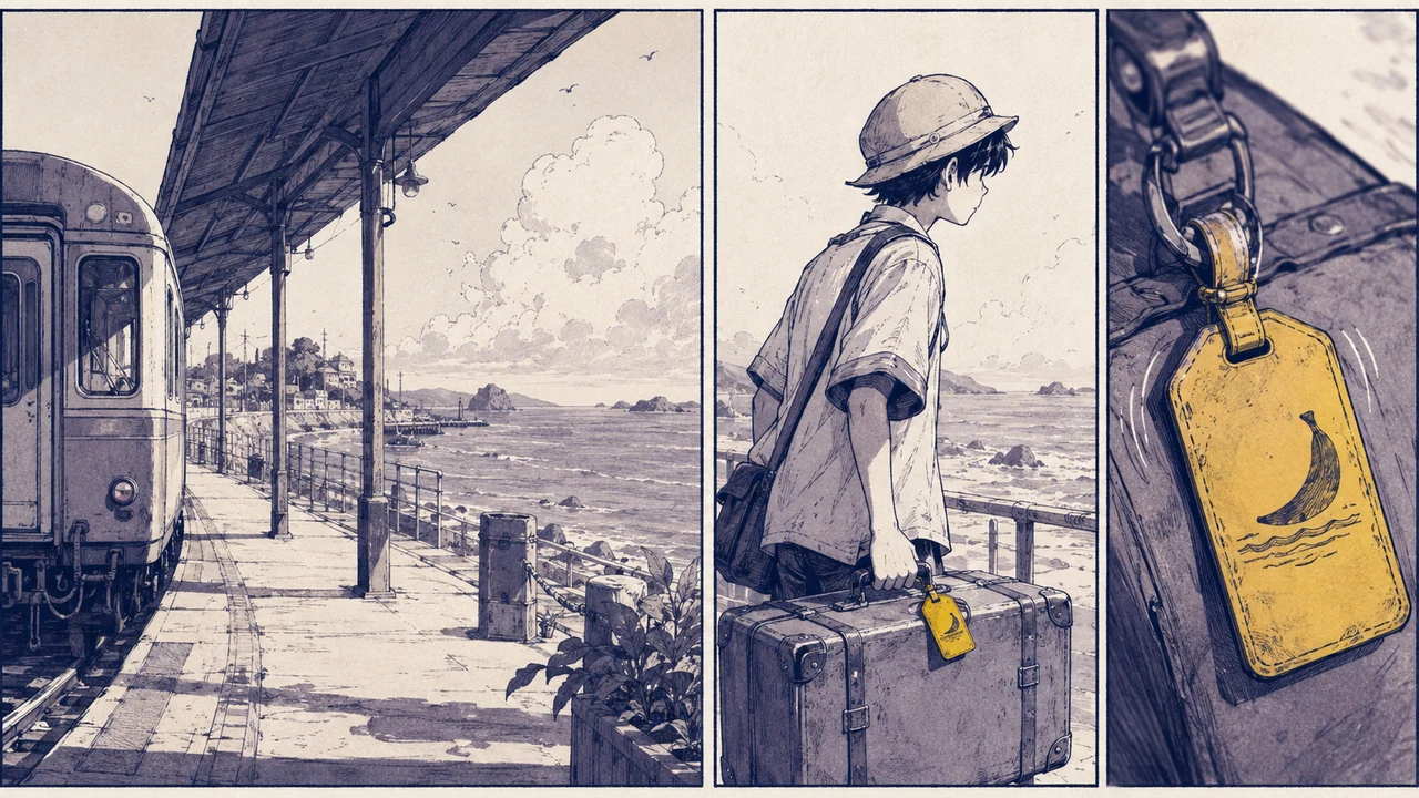 香蕉漫画转场月台的海边车站三联分镜示意